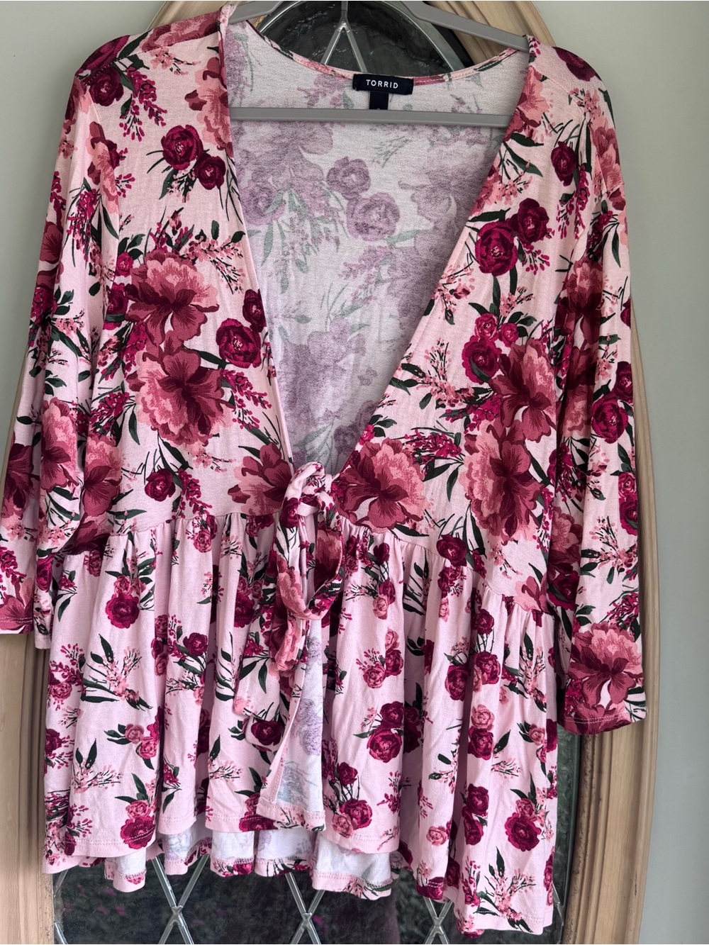 torrid Pink Floral Tie-Front Peplum Top